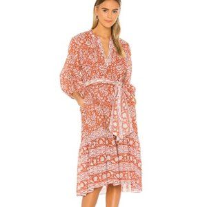 Cleobella The Sara Midi Dress Terracotta Small Boho Hippie Ruffle